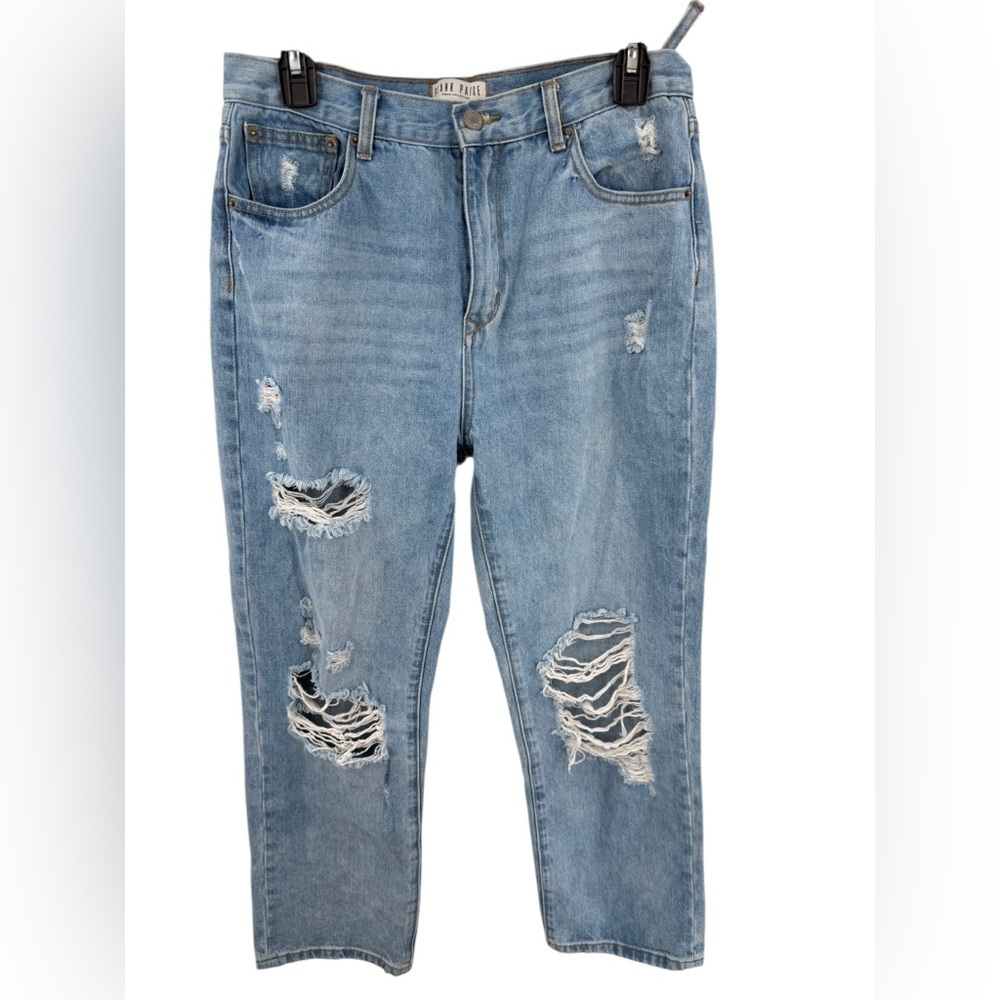 Blank Paige Women Jeans 31x25 Blue Straight Leg Distressed Pants Light Wash